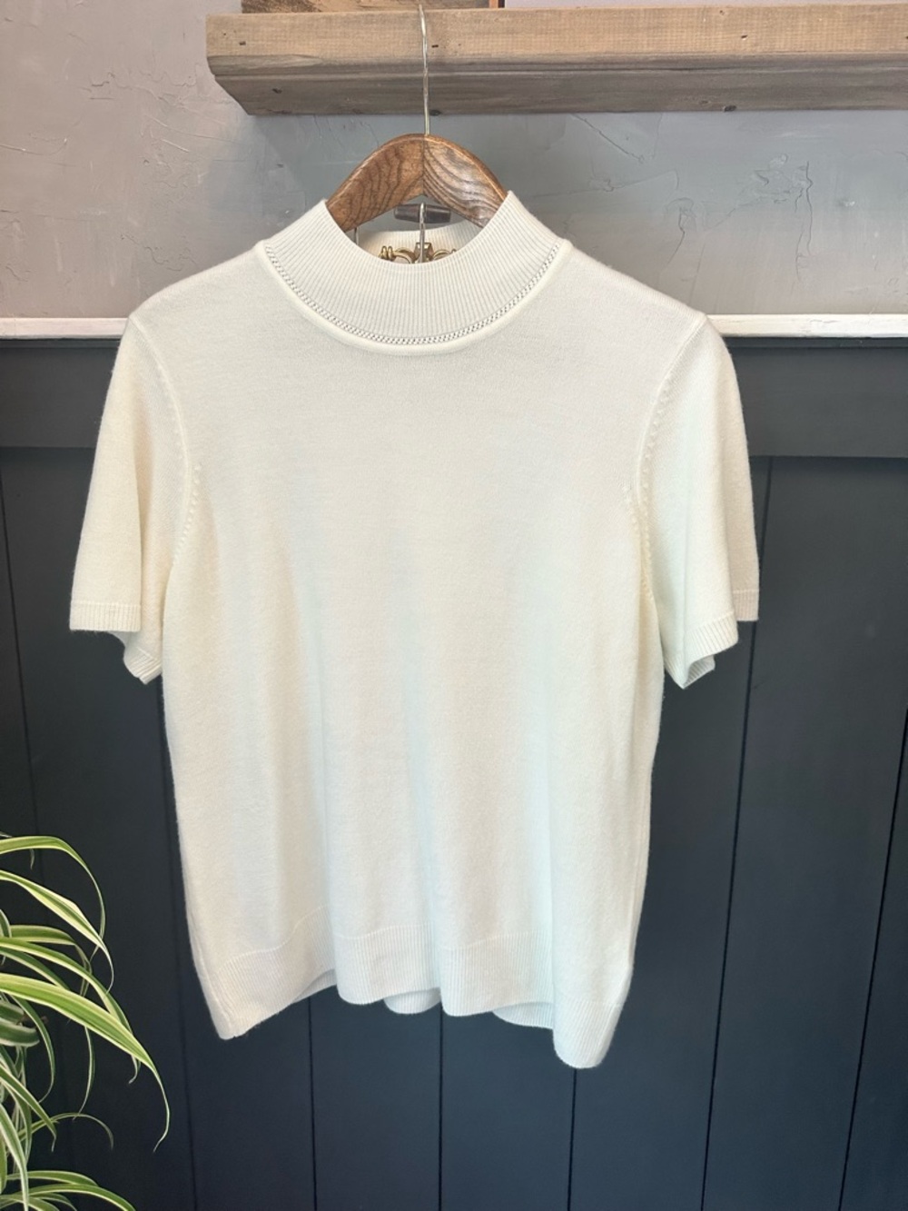 Sag Harbor Woman's White Cream Super Soft Short Sleeve Mock Turtleneck Top sz XL